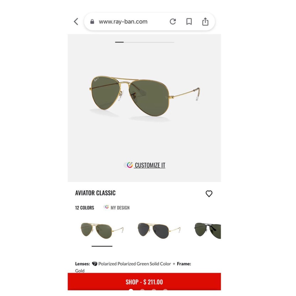 Classic Ray Ban Aviators, Size Large